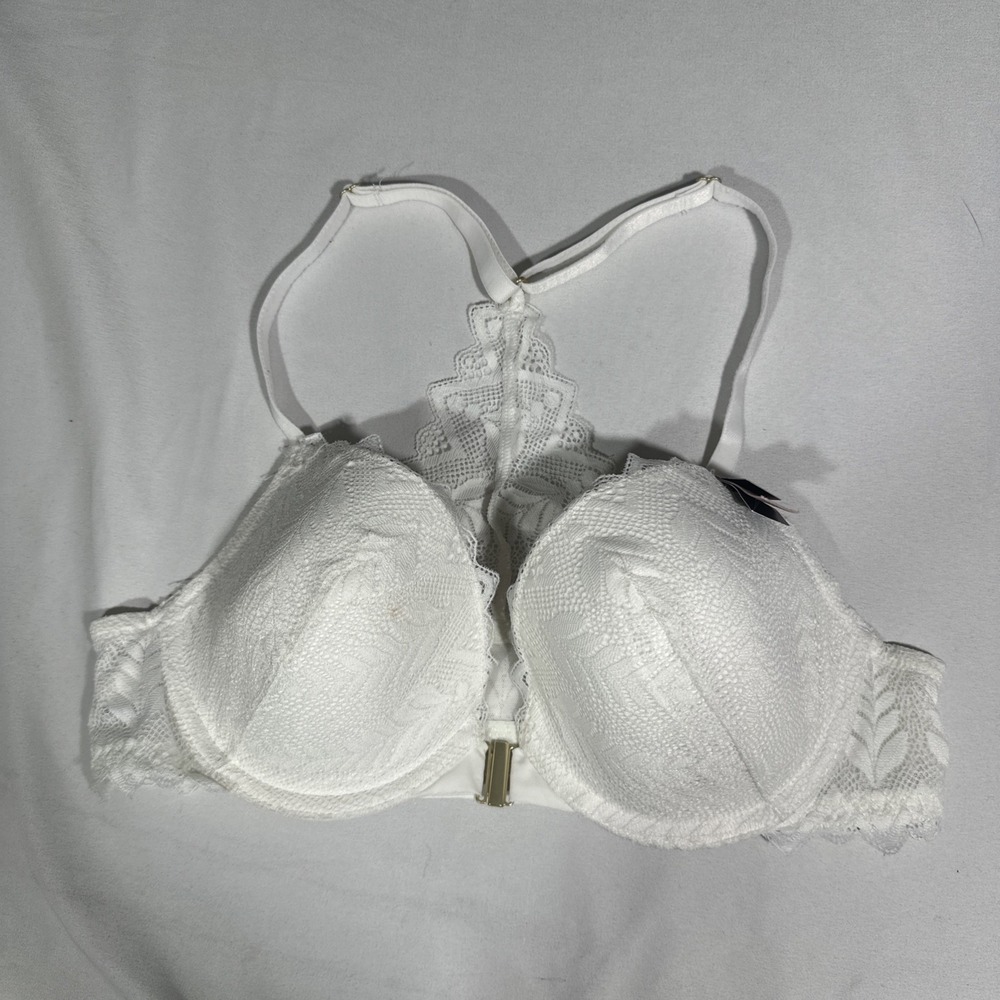 NWD Etam [ 32D‎ US ] Fabuleuse Classic front closure t-back Bra in White #U1646